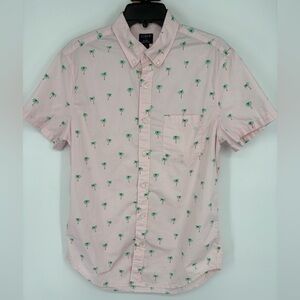 J. Crew Light Pink Shirt with Green Palm Print
